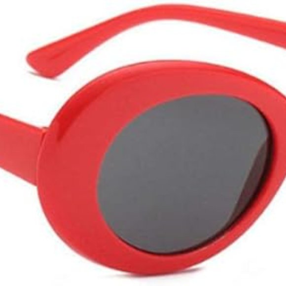 Oval round red retro sunglasses - Picture 5 of 5